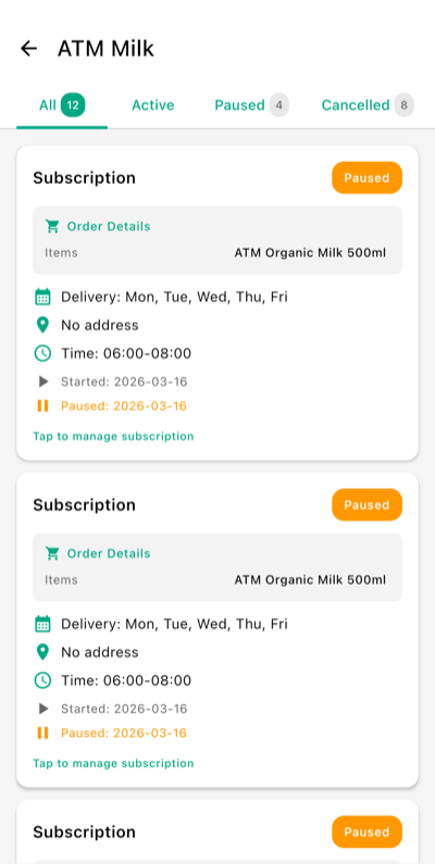 BNM App — subscriptions list