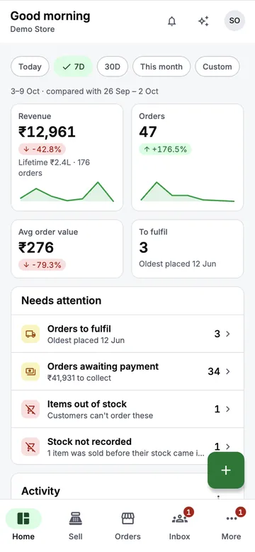 BNM Business on a phone: today's revenue, orders and what needs attention